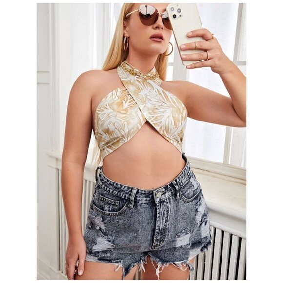 Boho Scarf Crossover Tie Back Crop Halter Top Womens Sz 14 (1XL) NWT - Picture 3 of 11